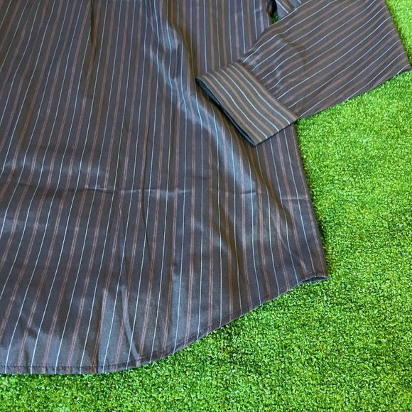 Far East Men's Button Down Long Sleeve Classic Fit Stripes Black Shirt Size 17 - Picture 9 of 11